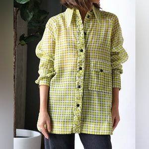 NWT Ganni Organza Oversized Check Shirt